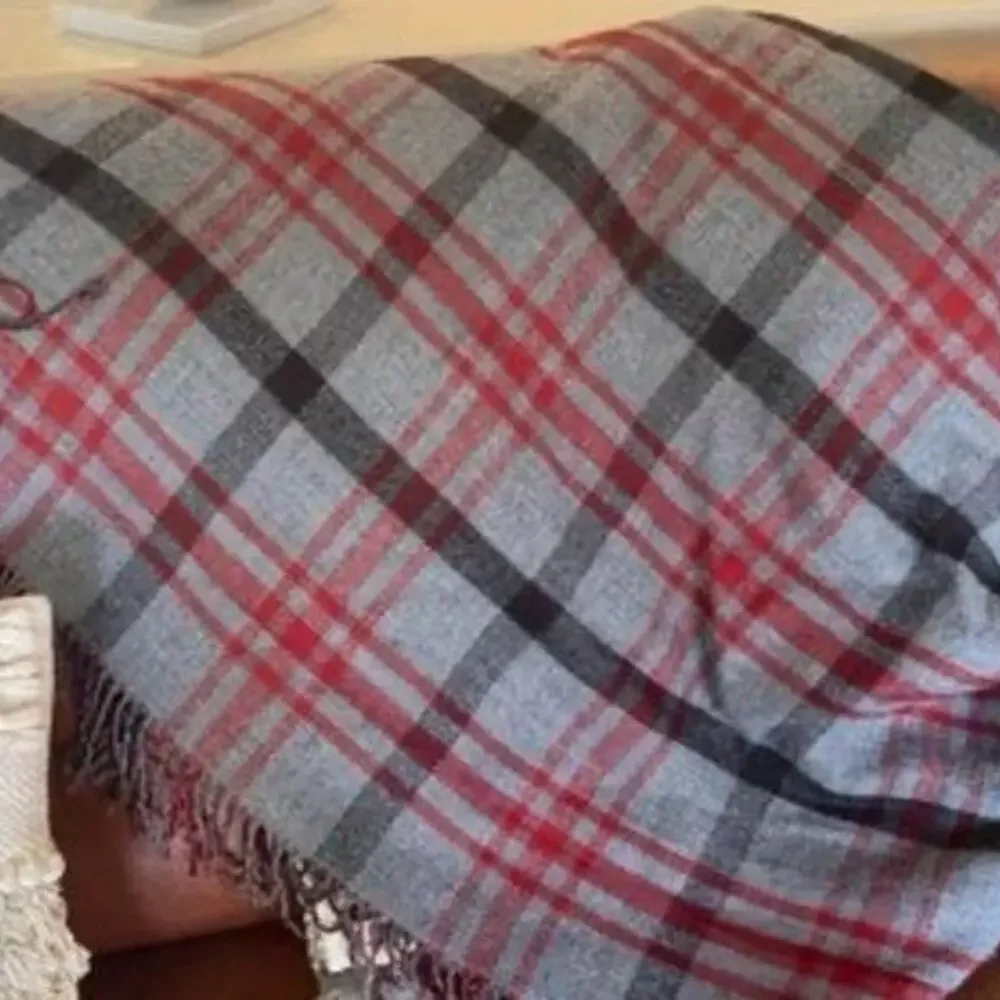 Pottery Barn throw blanket reversible red/gray/black 50”x60”